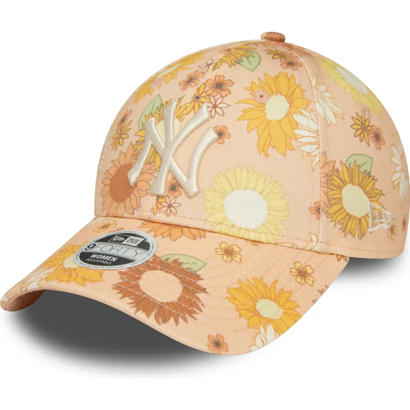 petten-gebogen-oranje-verstelbaar-9forty-floral-all-over-print-van-new-york-yankees-mlb-van-new-era