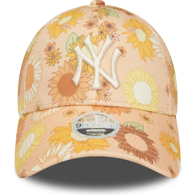 petten-gebogen-oranje-verstelbaar-9forty-floral-all-over-print-van-new-york-yankees-mlb-van-new-era