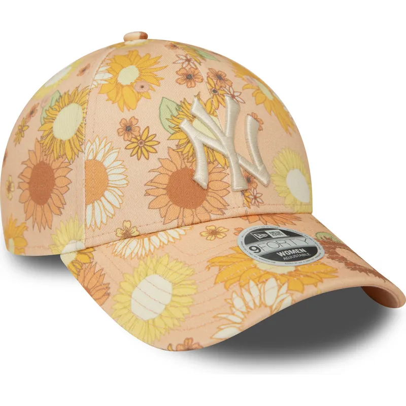 petten-gebogen-oranje-verstelbaar-9forty-floral-all-over-print-van-new-york-yankees-mlb-van-new-era