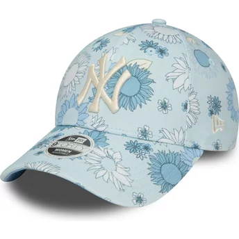Gorra curva azul ajustable para mujer 9FORTY Floral All Over Print de New York Yankees MLB de New Era
