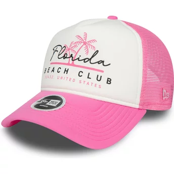 Gorra trucker blanca y rosa para mujer A Frame Foam Front de Florida Beach Club de New Era