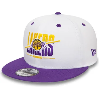 Los Angeles Lakers NBA vit och violett flatbräddad snapback-keps 9FIFTY White Crown från New Era