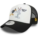 new-era-bugs-bunny-and-daffy-duck-a-frame-character-looney-tunes-white-and-black-trucker-hat
