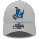 gra-justerbar-9forty-flower-icon-kasket-med-buet-skygge-fra-los-angeles-dodgers-mlb-fra-new-era