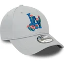 gra-justerbar-9forty-flower-icon-kasket-med-buet-skygge-fra-los-angeles-dodgers-mlb-fra-new-era