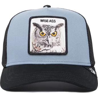 Gorra trucker azul y negra búho Wise Ass Owl The Farm Premium de Goorin Bros.