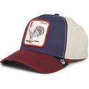 casquette-courbee-bleue-marine-beige-et-rouge-snapback-coq-cock-all-american-rooster-100-the-farm-all-over-canvas-goorin-bros