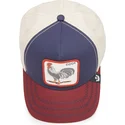 casquette-courbee-bleue-marine-beige-et-rouge-snapback-coq-cock-all-american-rooster-100-the-farm-all-over-canvas-goorin-bros