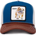 gorra-curva-azul-blanca-y-marron-snapback-perro-bulldog-tough-bully-100-the-farm-all-over-canvas-de-goorin-bros