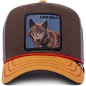 casquette-courbee-marron-grise-et-orange-snapback-loup-lone-wolf-100-the-farm-all-over-canvas-goorin-bros