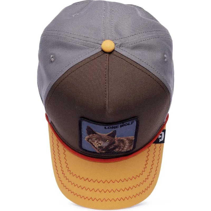brun-gra-och-orange-kurvad-keps-snapback-varg-lone-wolf-100-the-farm-all-over-canvas-fran-goorin-bros