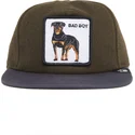 casquette-plate-verte-et-bleue-snapback-chien-rottweiler-bad-boy-top-dog-the-farm-flats-goorin-bros