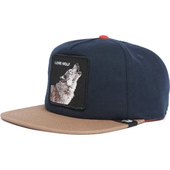 Casquette plate bleue marine et marron snapback loup Lone Wolf One Pack The Farm Flats Goorin Bros.