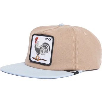 Brun og blå snapback flad kasket med hane Cock Free Range The Farm Flats fra Goorin Bros.