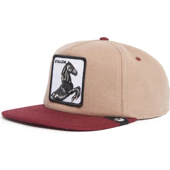 Snapback-Kappe in Braun und Rot mit flachem Schirm Stallion Free Rider The Farm Flats von Goorin Bros.