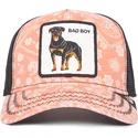 casquette-trucker-rose-et-noire-chien-rottweiler-bad-boy-lovesexy-the-farm-paisley-goorin-bros