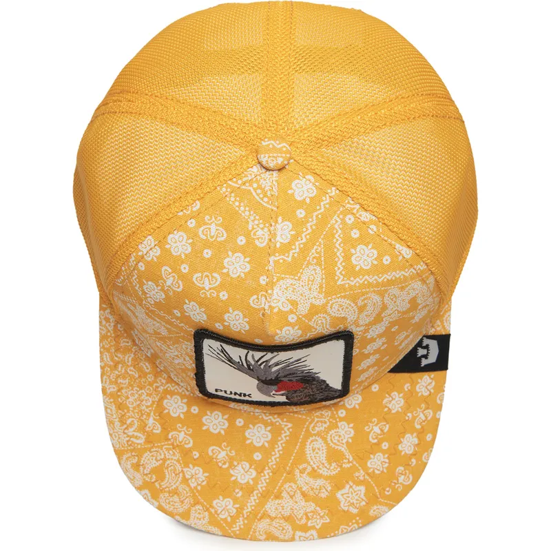trucker-cap-gelb-vogel-punk-spray-paint-arch-the-farm-paisley-von-goorin-bros