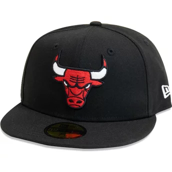 Gorra plana negra ajustada 59FIFTY Essential de Chicago Bulls NBA de New Era