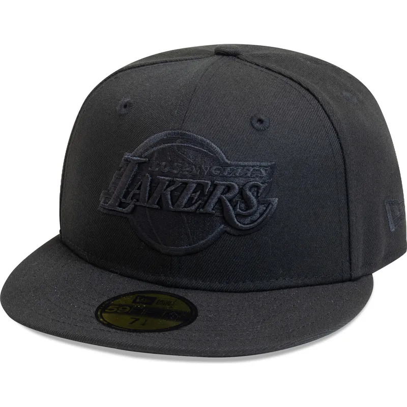 casquette-plate-noire-ajustee-avec-logo-noir-59fifty-essential-los-angeles-lakers-nba-new-era