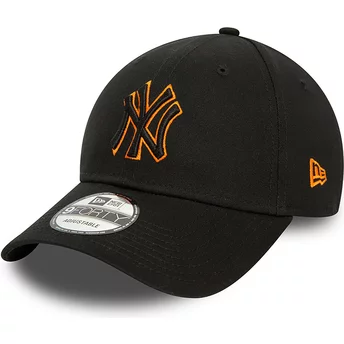 Gorra curva negra ajustable con logo naranja 9FORTY Team Outline de New York Yankees MLB de New Era