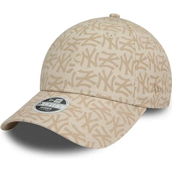 Casquette courbée beige ajustable pour femme 9FORTY Monogram New York Yankees MLB New Era