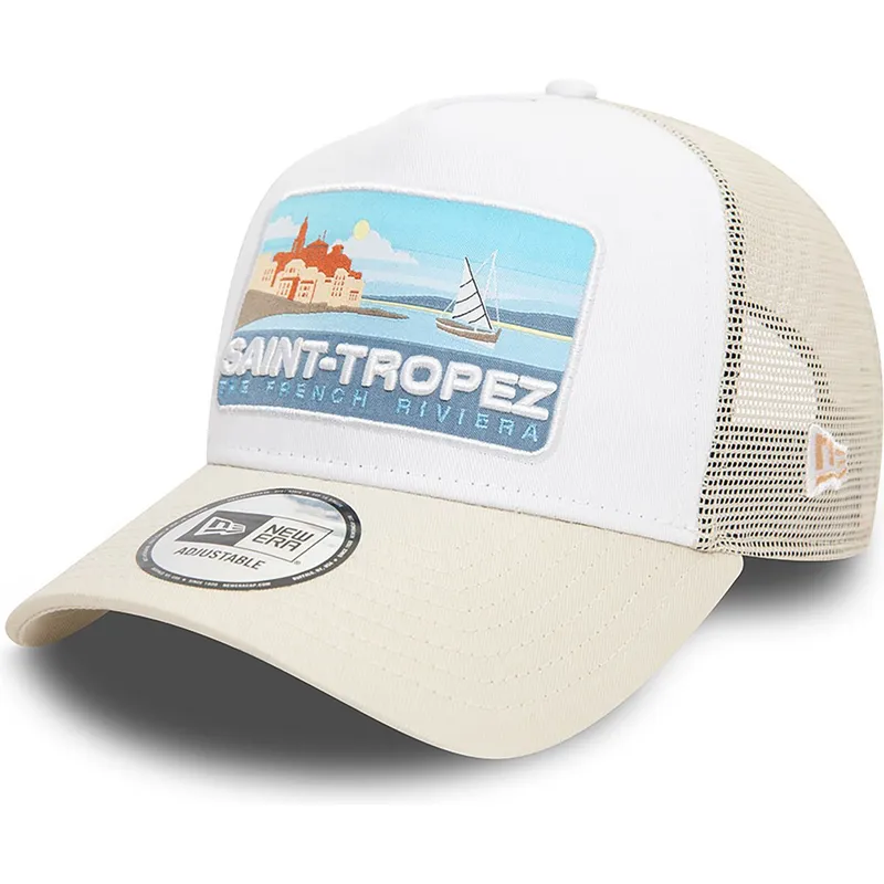 petten-gebogen-beige-snapback-a-frame-summer-van-saint-tropez-steden-en-stranden-van-new-era