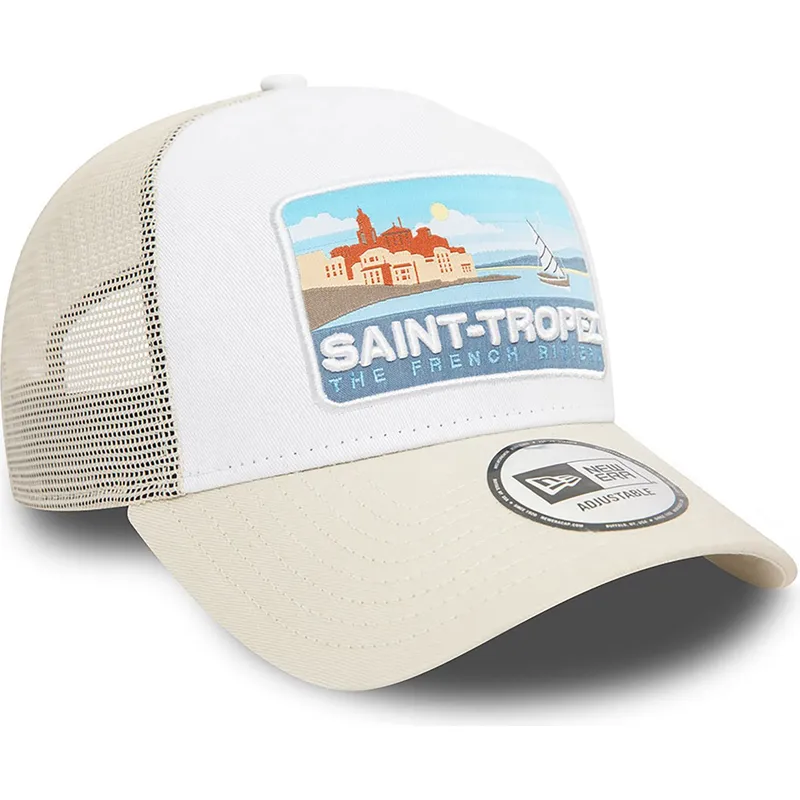 petten-gebogen-beige-snapback-a-frame-summer-van-saint-tropez-steden-en-stranden-van-new-era