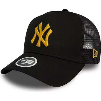 Gorra trucker negra para mujer con logo amarillo A Frame Metallic de New York Yankees MLB de New Era