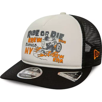 New Era American Ride Or Die 9FIFTY Retro Crown A Frame Black and White Trucker Hat
