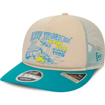 New Era American Keep Truckin 9FIFTY Retro Crown A Frame Beige and Blue Trucker Hat