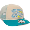 casquette-trucker-beige-et-bleue-american-keep-truckin-9fifty-retro-crown-a-frame-new-era