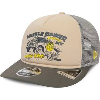 New Era American Muscle Power 9FIFTY Retro Crown A Frame Beige and Grey Trucker Hat
