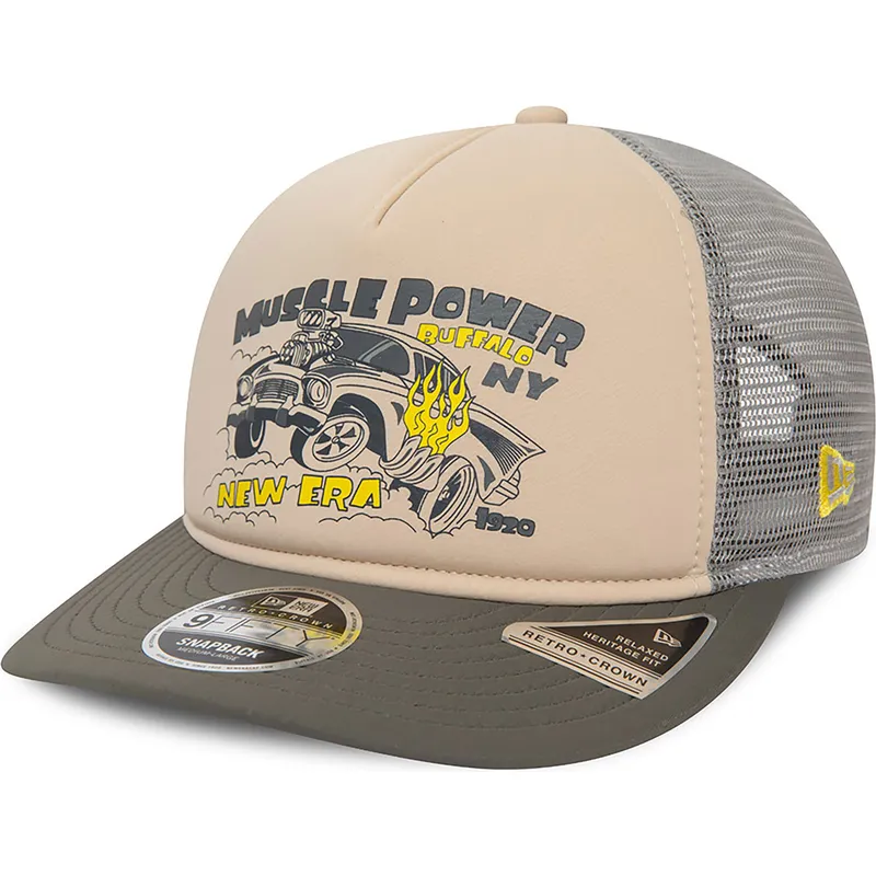 beige-graue-trucker-kappe-american-muscle-power-9fifty-retro-crown-a-frame-von-new-era