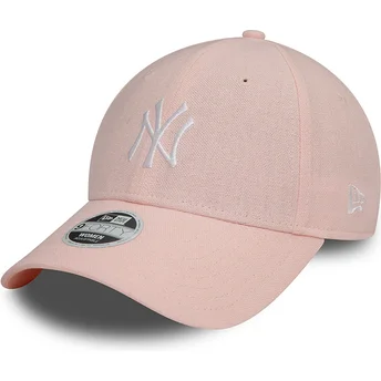 Justerbar pink buet kasket til kvinder 9FORTY Linen New York Yankees MLB fra New Era