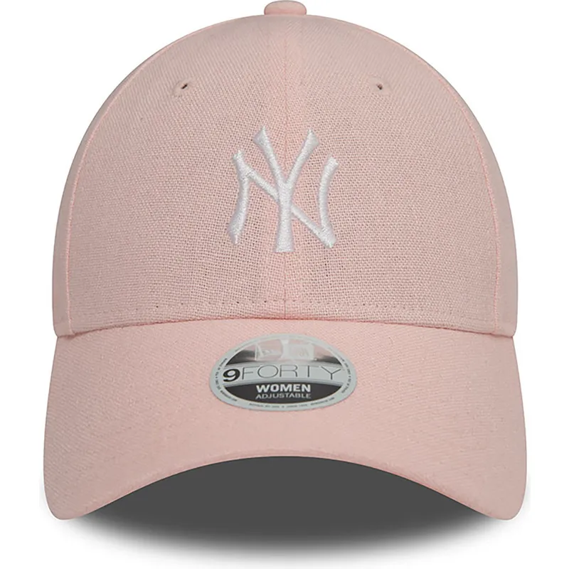 petten-gebogen-roze-verstelbare-band-9forty-linen-van-new-york-yankees-mlb-van-new-era