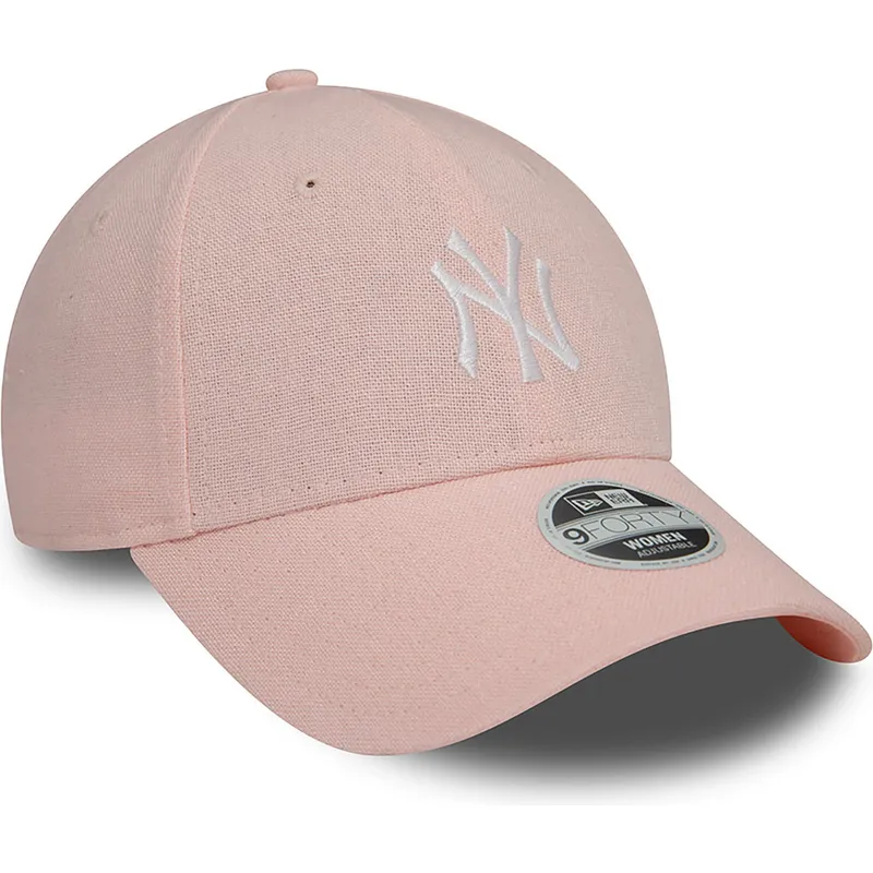 petten-gebogen-roze-verstelbare-band-9forty-linen-van-new-york-yankees-mlb-van-new-era