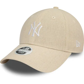 Casquette courbée beige ajustable pour femme 9FORTY Linen New York Yankees MLB New Era