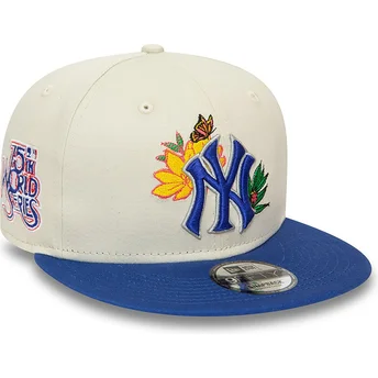 Gorra plana blanca y azul snapback 9FIFTY Floral de New York Yankees MLB de New Era