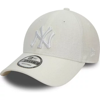 New Era Curved Brim White Logo 9FORTY Linen New York Yankees MLB White Adjustable Cap