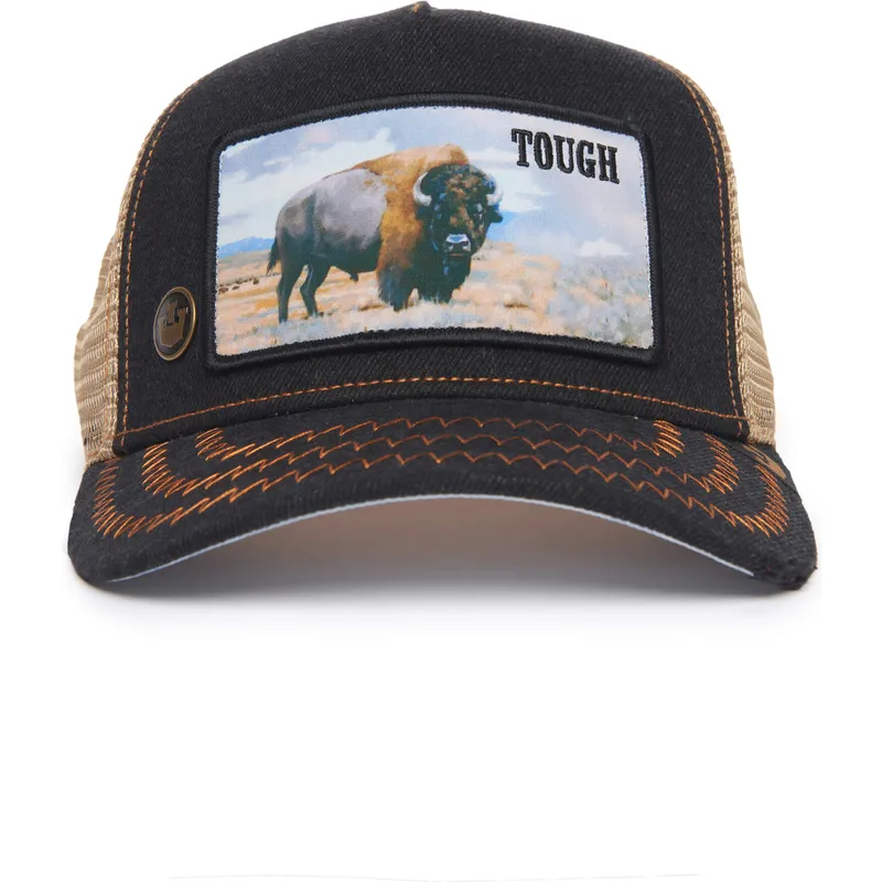 trucker-cap-schwarz-und-beige-buffel-tough-model-no-70u9h-rodeo-the-farm-von-goorin-bros