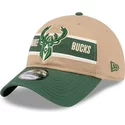 new-era-curved-brim-9twenty-draft-2024-milwaukee-bucks-nba-brown-and-green-adjustable-cap