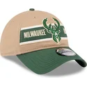 casquette-courbee-marron-et-verte-ajustable-9twenty-draft-2024-milwaukee-bucks-nba-new-era