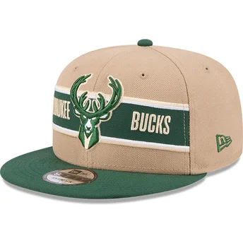 Casquette plate marron et verte snapback 9FIFTY Draft 2024 Milwaukee Bucks NBA New Era