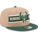 casquette-plate-marron-et-verte-snapback-9fifty-draft-2024-milwaukee-bucks-nba-new-era