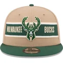 casquette-plate-marron-et-verte-snapback-9fifty-draft-2024-milwaukee-bucks-nba-new-era