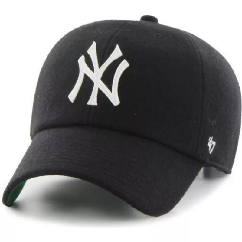 47 Brand Curved Brim Leather Strap New York Yankees MLB Clean Up Black Cap
