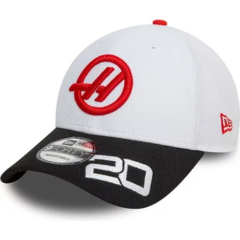 New Era Curved Brim Kevin Magnussen 9FORTY Haas F1 Team Formula 1 White and Black Snapback Cap