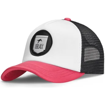 Cappellino trucker bianco, nero e rosa Classic di Oblack