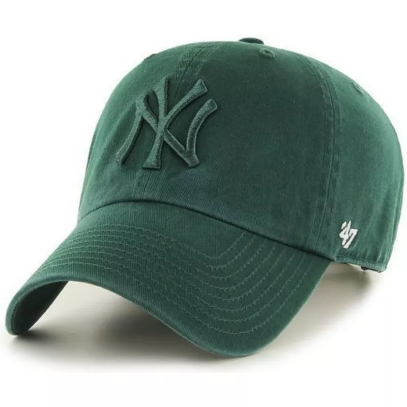 47 Brand Curved Brim Gren Logo New York Yankees MLB Clean Up Green Cap