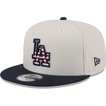 New Era Flat Brim 9FIFTY 4th of July Los Angeles Dodgers MLB Beige and Navy Blue Snapback Cap